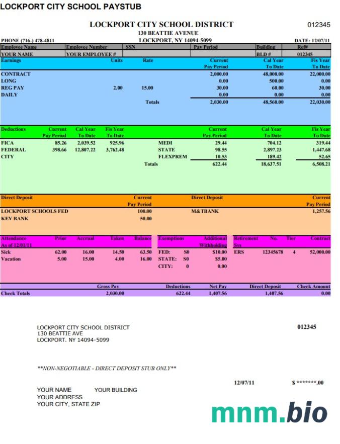 Lockport City School pay stub Word i szablon PDF